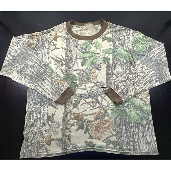 Vintage 90's Camouflage Long‎ Sleeve T-shirt Size 2XL Hole In Shirt and Pocket - Picture 1 of 8